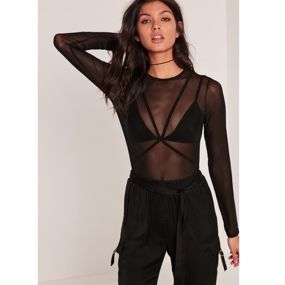 Missguided Pants - Misguided sheer long sleeve jumpsuit bodysuit NWT